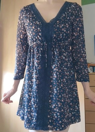 Vestido Corto Flores Boho Springfield Encaje Azul