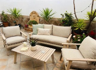 Conjunto Muebles Jardín Madera y Tela