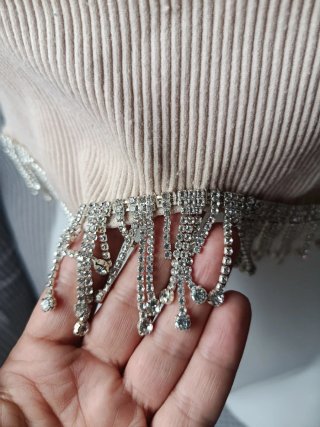 Top Zara con pedrería beige T.XS