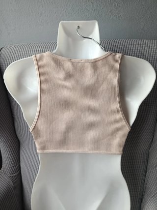 Top Zara con pedrería beige T.XS