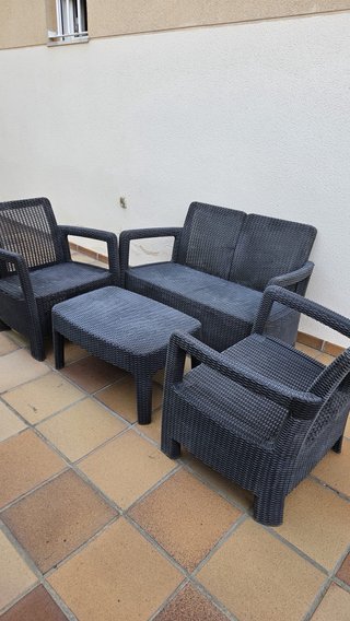 Conjunto Muebles Jardín Ratán Gris Oscuro