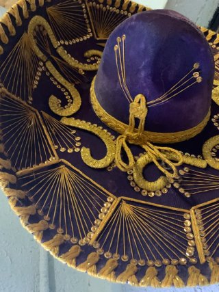 Sombrero Charro Mexicano Terciopelo Morado Bordado