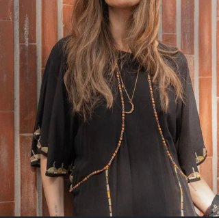 Vestido caftán Boho Chic Negro Talla Única