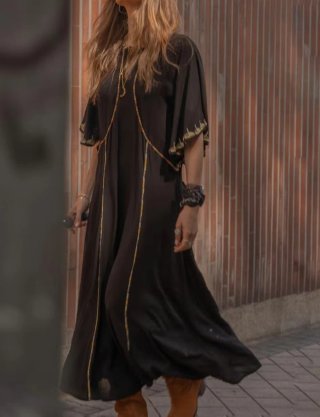 Vestido caftán Boho Chic Negro Talla Única