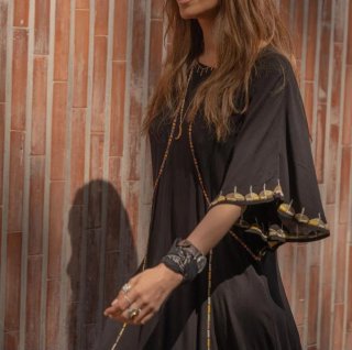Vestido caftán Boho Chic Negro Talla Única