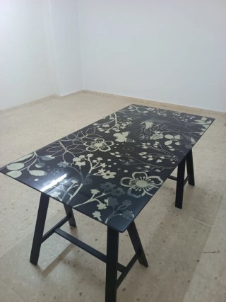 Mesa moderna cristal diseño floral