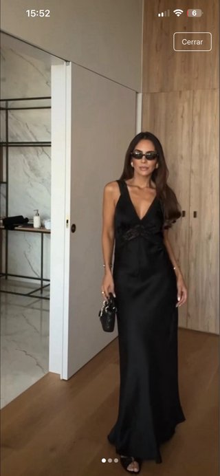Vestido Zara Satinado Encaje Negro Talla S