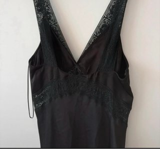 Vestido Zara Satinado Encaje Negro Talla S
