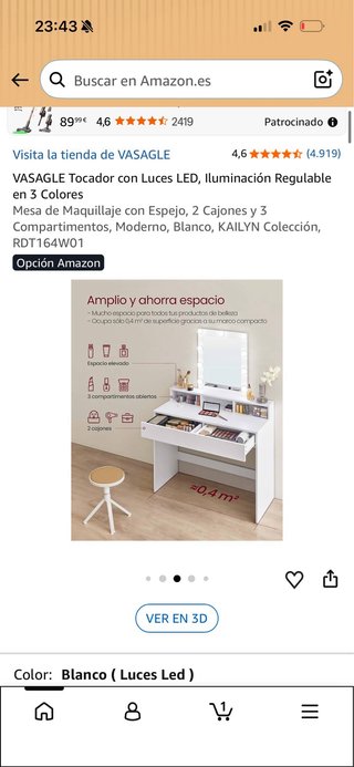Tocador blanco con espejo y luces LED