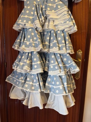 Traje Flamenca Niña Azul Lunares Blanco