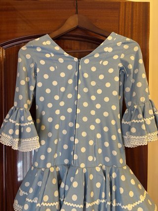 Traje Flamenca Niña Azul Lunares Blanco