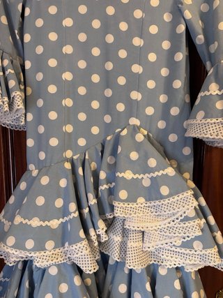 Traje Flamenca Niña Azul Lunares Blanco