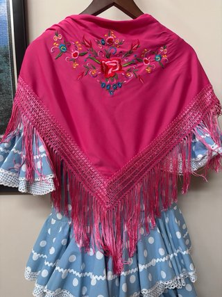 Traje Flamenca Niña Azul Lunares Blanco
