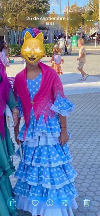 Traje Flamenca Niña Azul Lunares Blanco