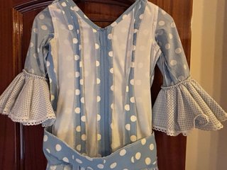 Traje Flamenca Niña Azul Lunares Blanco