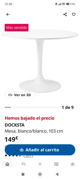 Mesa redonda IKEA DOCKSTA cristal y tapete