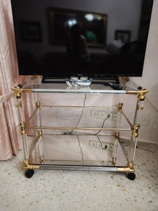 Mesa auxiliar cristal y dorado