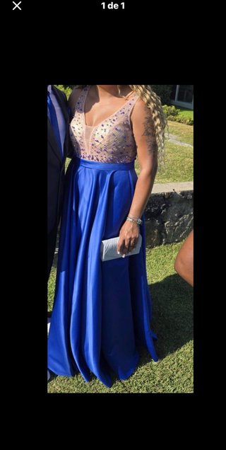 Vestido de fiesta azul y dorado