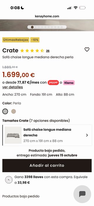 Sofá Kenay Home Beige Tela - NUEVO / sin estrenar