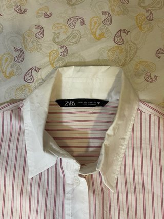 Camisa Zara Rayas Rosas y Blancas Manga Francesa