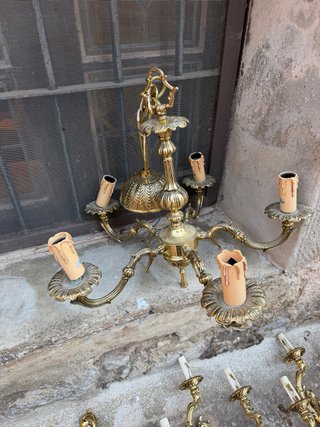 Conjunto candelabros y apliques pared de Bronce