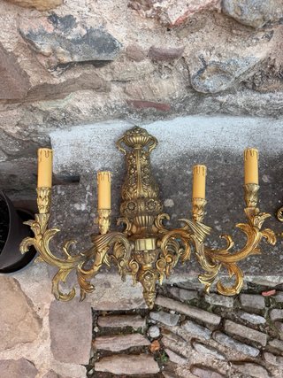 Conjunto candelabros y apliques pared de Bronce