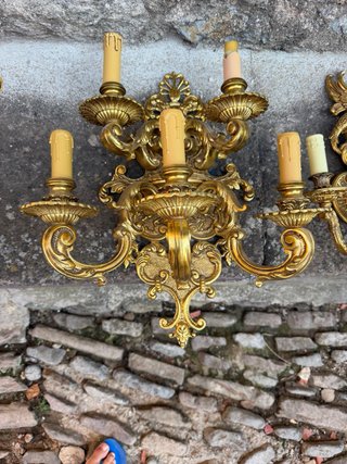 Conjunto candelabros y apliques pared de Bronce
