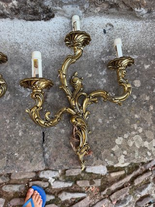 Conjunto candelabros y apliques pared de Bronce