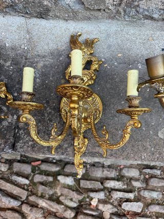 Conjunto candelabros y apliques pared de Bronce
