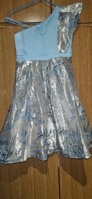 Vestido fiesta azul y plateado