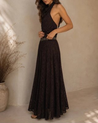 Vestido largo Zara encaje marrón