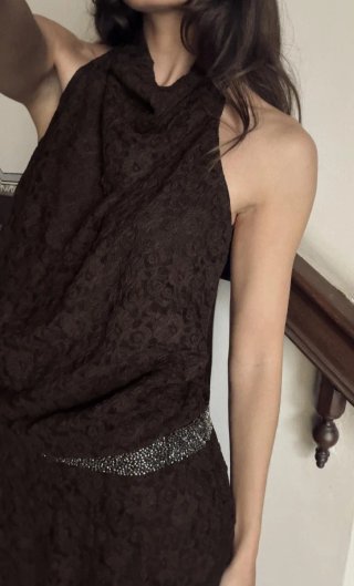 Vestido largo Zara encaje marrón