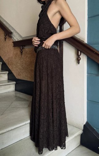 Vestido largo Zara encaje marrón