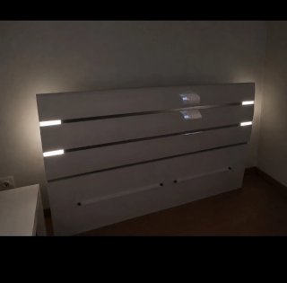 Cabecero con mesita de noche y comoda blanco perla