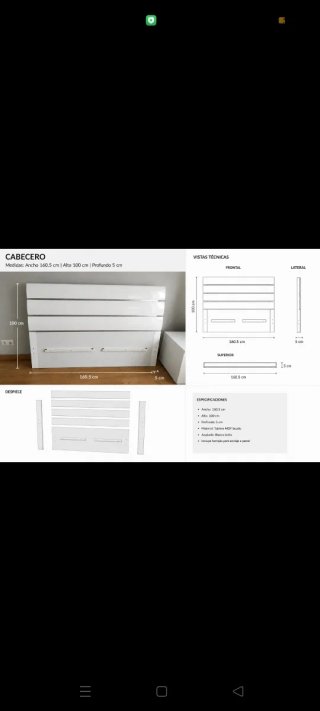 Cabecero con mesita de noche y comoda blanco perla