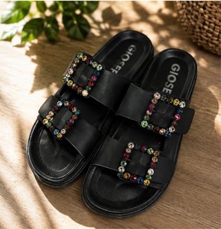 Sandalias Gioseppo negras pedrería multicolor