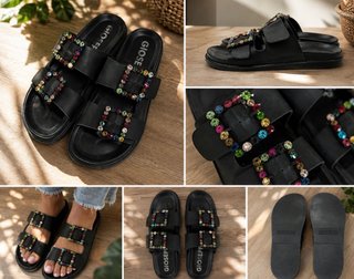 Sandalias Gioseppo negras pedrería multicolor