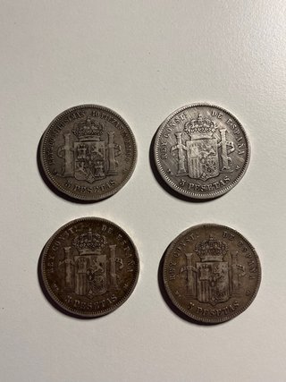 4 Monedas Alfonso XII 5 Pesetas Duros