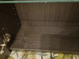 Armario baño madera con baldas cristal