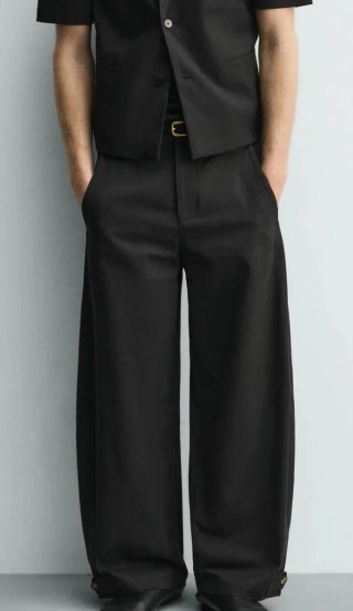 Pantalón Zara Relaxed Fit Ajustable Negro