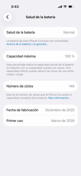 iPhone 17 Pro - Salud de Batería 100%