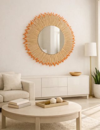 Espejo erizo beige y naranja XXL