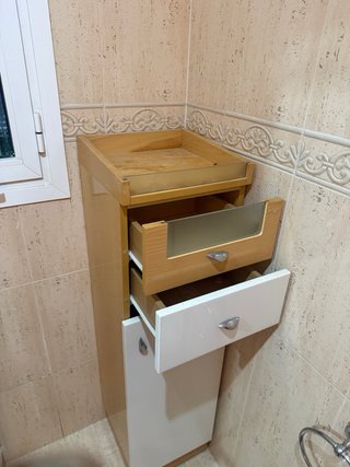Mueble auxiliar baño madera y cristal