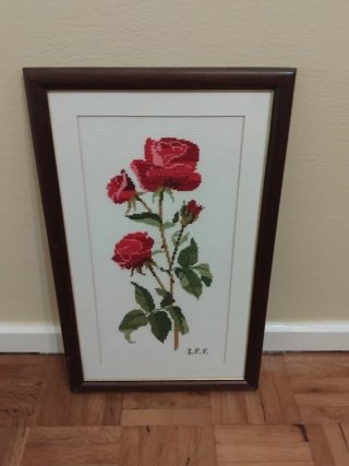 Quadro Ponto Cruz Flores Vermelhas