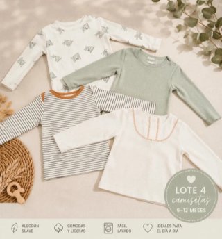 Lote 4 camisetas bebé 9-12 meses