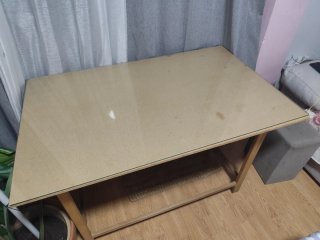 Mesa camilla + cristal + madera