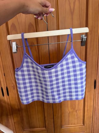 Top lila y blanco cuadros Primark Talla XS