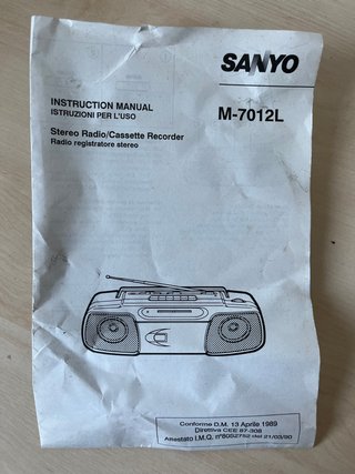 Radio Cassette Vintage Sanyo M-7012L Manual