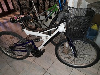 Bicicleta de paseo blanca y morada