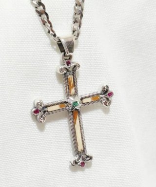 Collar Colgante Cruz Oro 18k Plata Esmeralda Rubís